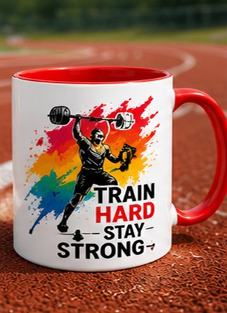 Train Hard custom colourful graphic mug — red